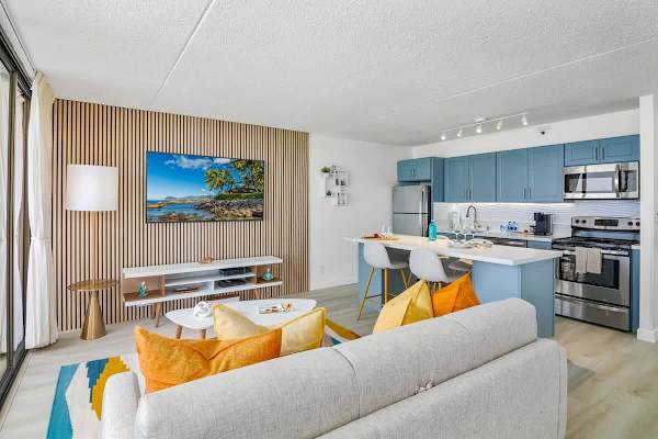 The living and dining areas are perfect for relaxation and cooking sessions.