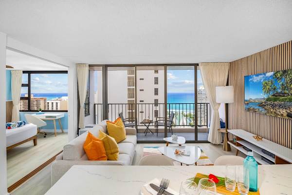 Relax and enjoy staying at this beautiful condo with stunning ocean views from the kitchen, living room, bedroom, and balcony.
