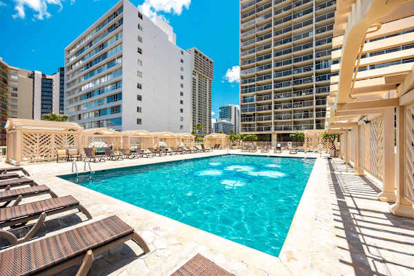 Dive into relaxation! Unwind and refresh in this sparkling swimming pool -- the perfect oasis for sun-soaked days and serene evenings.