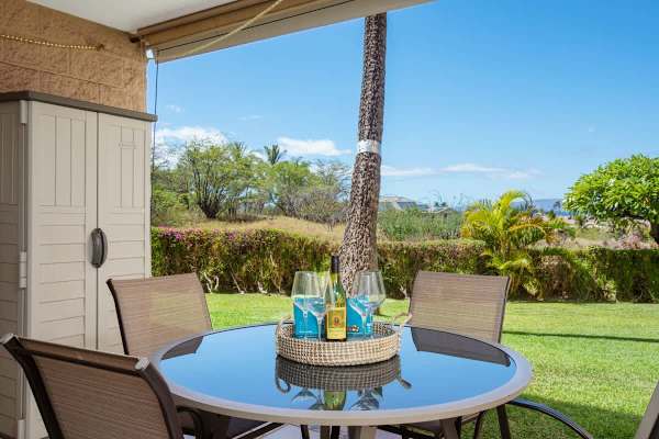 Your spacious balcony with dining table and 4 chairs.