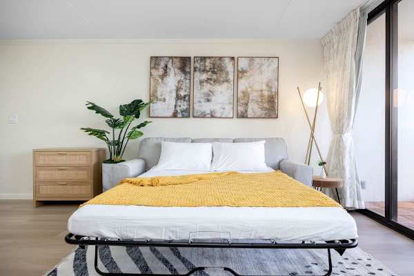 Pull-out sleeper sofa in the living room