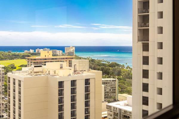 View of the Waikiki Beach from the bedroom