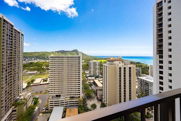 Enjoy the beautiful views of Diamond Head Mountain and the ocean from your balcony