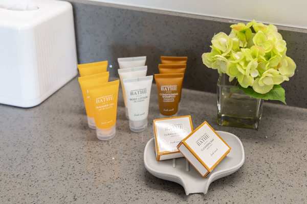 Starter supplies are provided in the bathroom