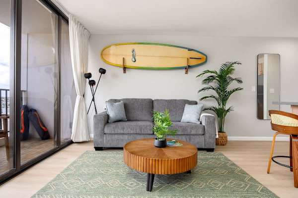 Pull-out sleeper sofa in the living room (best suited for children or occasional use; may not offer the same comfort as a regular bed for adults)