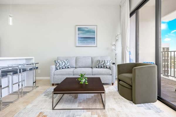 Pull-out sleeper sofa in the living room (best suited for children or occasional use; may not offer the same comfort as a regular bed for adults)