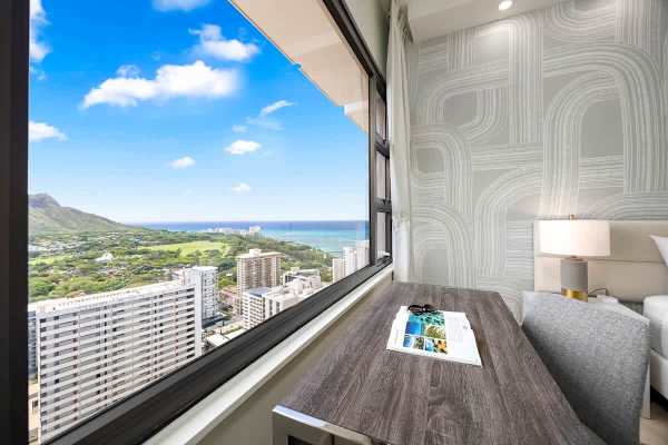 Diamond Head Mountain and Ocean views from the bedroom window