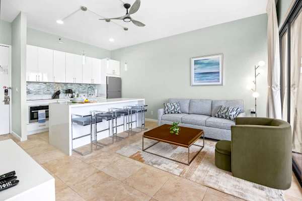 Overview of the living and dining areas
