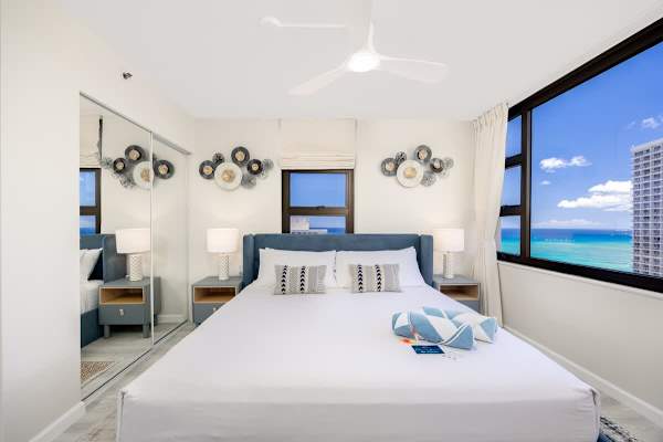 Cozy king-sized bed plus great ocean views from the window