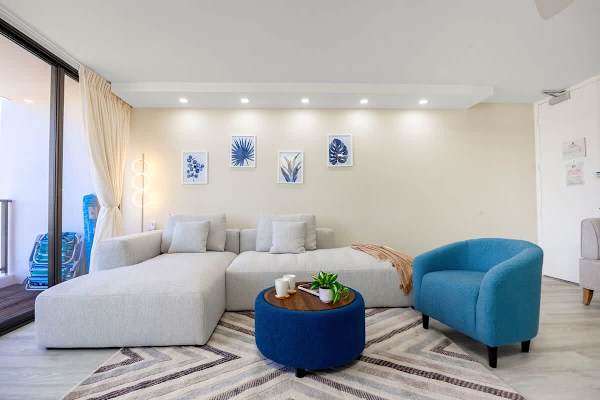 L-shaped sofa in the living room