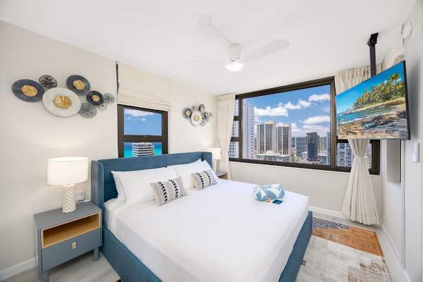 Enjoy watching TV while relaxing in the bedroom