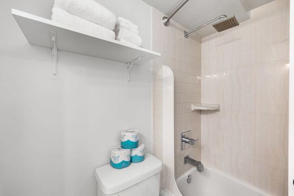 Have a refreshing bath in this full bathroom with a shower and tub combination!