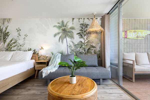 The futon sofa in the unit can also be opened and convertible as a bed!
