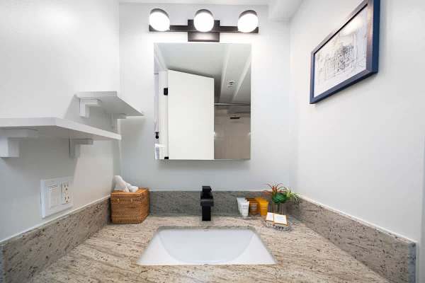 Here's what the bathroom mirror and sink look like!