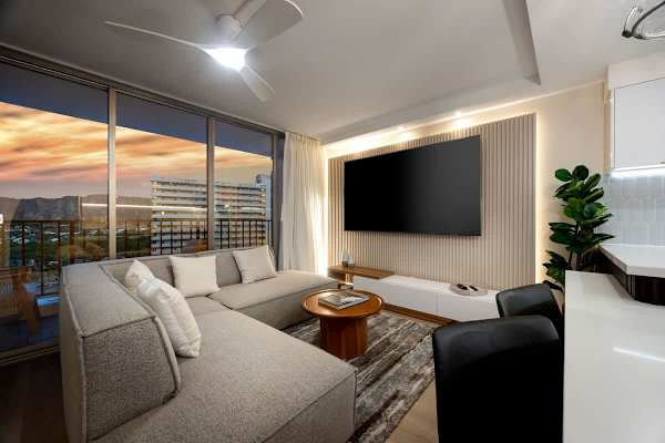 Enjoy engaging conversations into the night from the comfort of your living room with captivating views as your backdrop.