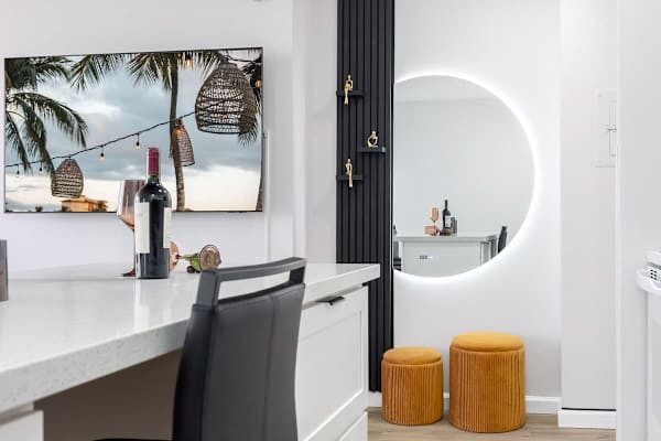 Enjoy stylish evenings with a beautifully appointed dining area, modern entertainment, and chic decorative accents.