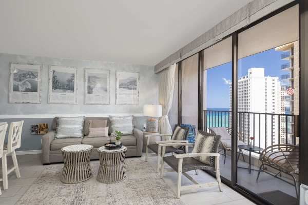 Relax in style in your living area with a pull-out sleeper sofa and direct access to the balcony.