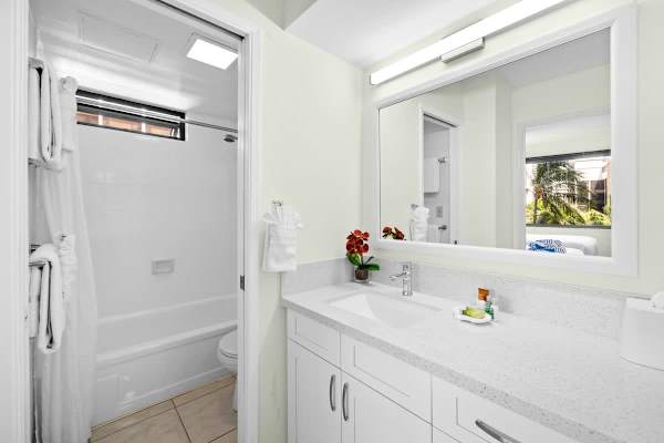 This unit has a full bathroom with tub and shower combination!