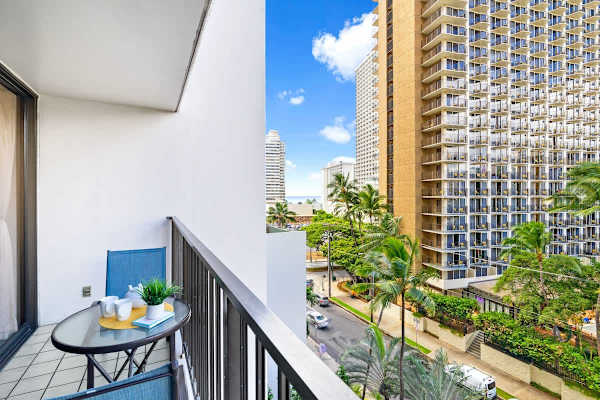 Balcony with city, mountain, and partial ocean views!