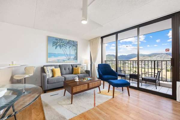 Kick back and enjoy the breathtaking mountain views from the comfortable pull-out sleeper sofa or the stylish accent chair in the living area.