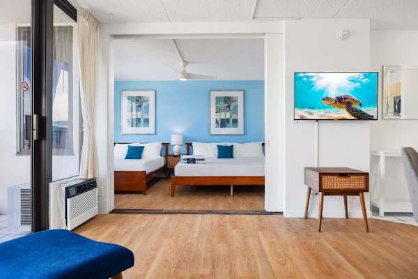 Watch your favorite shows on the 42" smart TV while enjoying the spacious, open flow between the living area and bedroom.