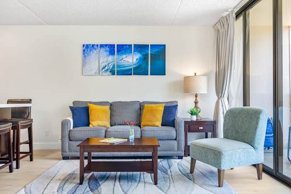 Pull-out sleeper sofa in the living room.