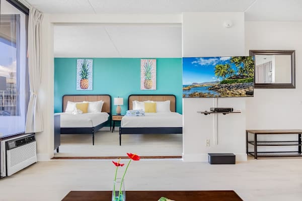 Enjoy watching your favorite movies in the living room with a flat-screen TV.
