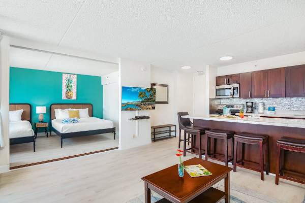 Enjoy watching your favorite movies in the living room with a flat-screen TV.
