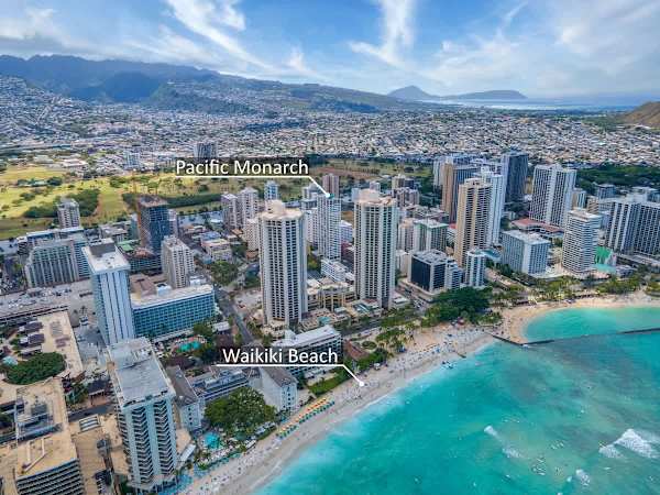 The Pacific Monarch is within walking distance to the beach