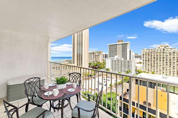 Balcony with gorgeous ocean and city views