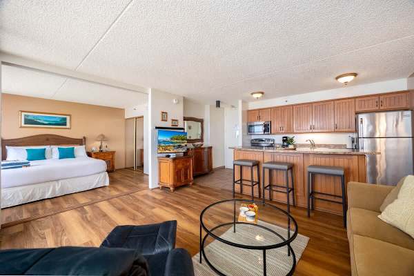 Enjoy watching your favorite TV shows on your 40" smart TV from the living room and dining area