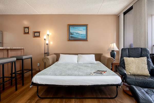 Relax in your pull-out sleeper sofa in the living room, providing an additional cozy sleeping option for a flexible stay.