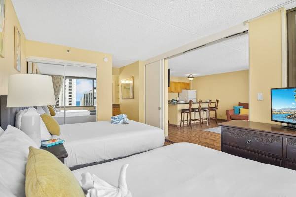 Bedroom with sliding door for added privacy.