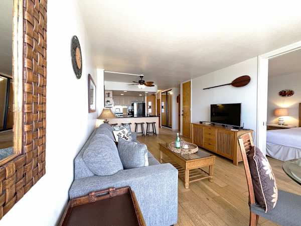 Enjoy the ultimate entertainment experience with our 43" smart TV in the living room.