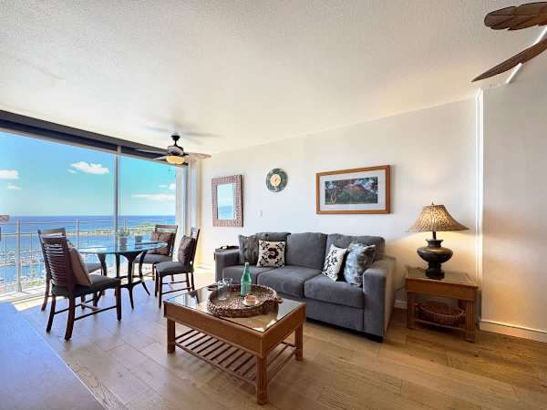 Sit back and enjoy the stunning Marina view from the living room. This comfortable and modern setup creates a perfect setting for memorable mornings.