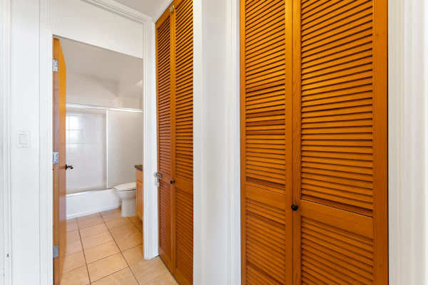 Bathroom with vanity and cabinet