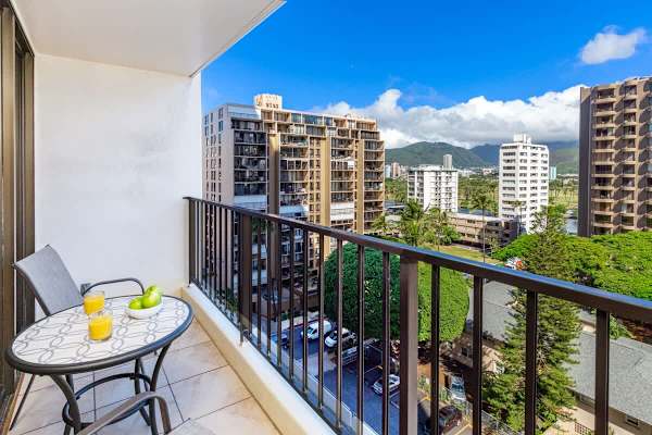 Balcony with beautiful mountain and city views