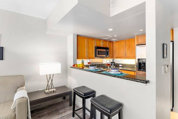 Dining area countertop with 2 bar stools