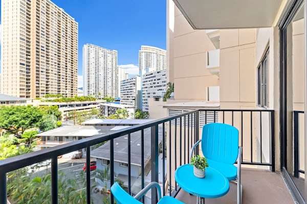 Balcony with city view. 