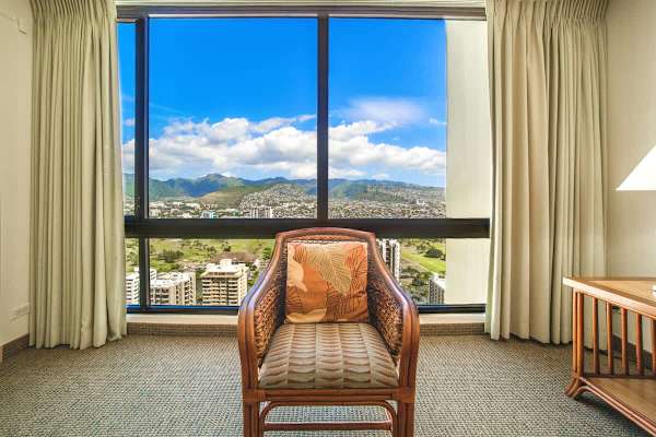 Room includes blackout curtains, plus a beautiful view from the kitchen, and living room.