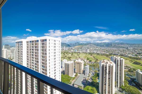 Balcony with breathtaking mountain and city views