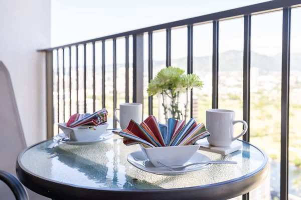 Balcony with patio furniture. Enjoy great sunrises!