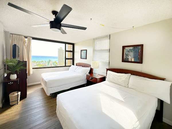 Your bedroom has 2 full-size beds, plus a beautiful ocean view.