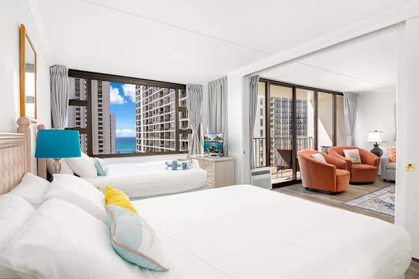 Relax in your bedroom with 2 queen-size beds