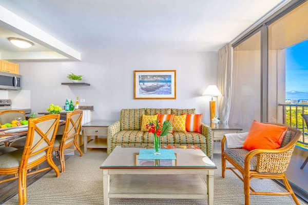 Living room with pull-out sleeper sofa  (best suited for children or occasional use; may not offer the same comfort as a regular bed for adults)