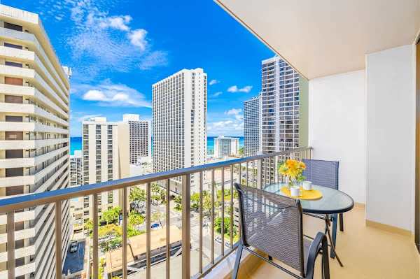 Balcony with great ocean and city views