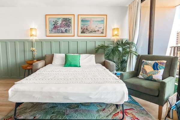 Pull-out sleeper sofa in the living room
