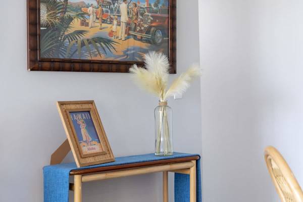 This inviting corner is thoughtfully adorned with a touch of Hawaiian charm, creating a warm and welcoming ambiance.