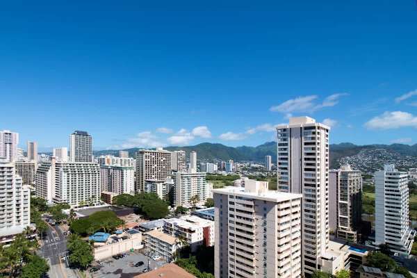 City and mountain views from the lanai balcony