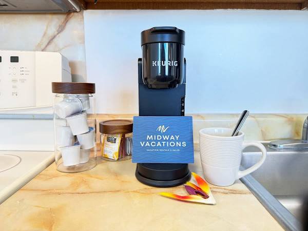 Start your morning right with a fresh cup of coffee from your in-unit Keurig coffee maker.
